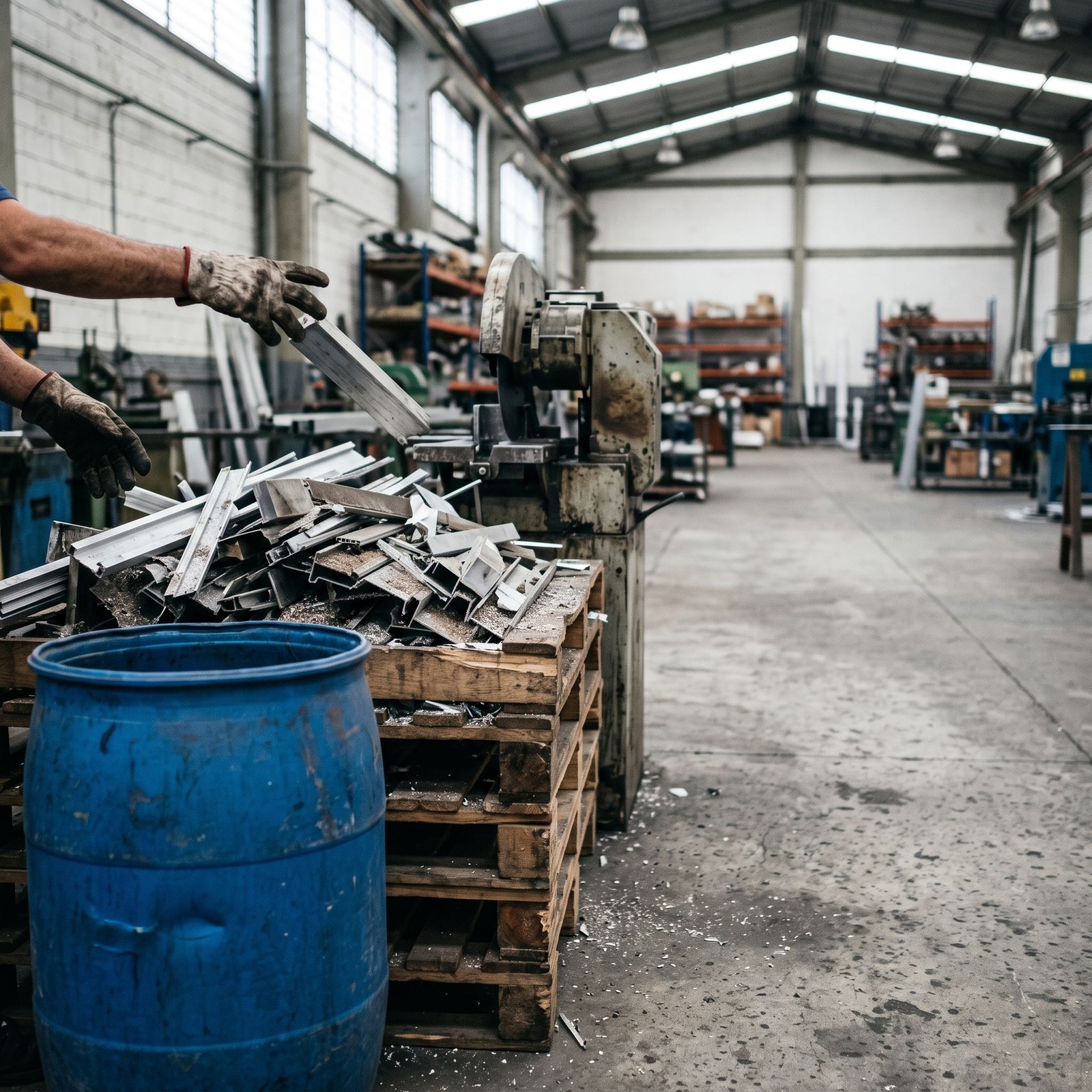 Sobrante de perfiles de aluminio en una planta
