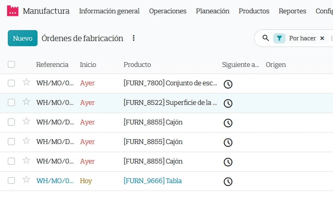 Órdenes de fabricación del módulo de manufactura de Nexovate