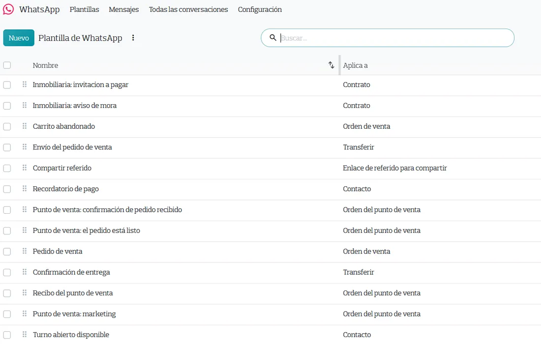 Plantillas de WhatsApp del módulo de mensajería de Nexovate