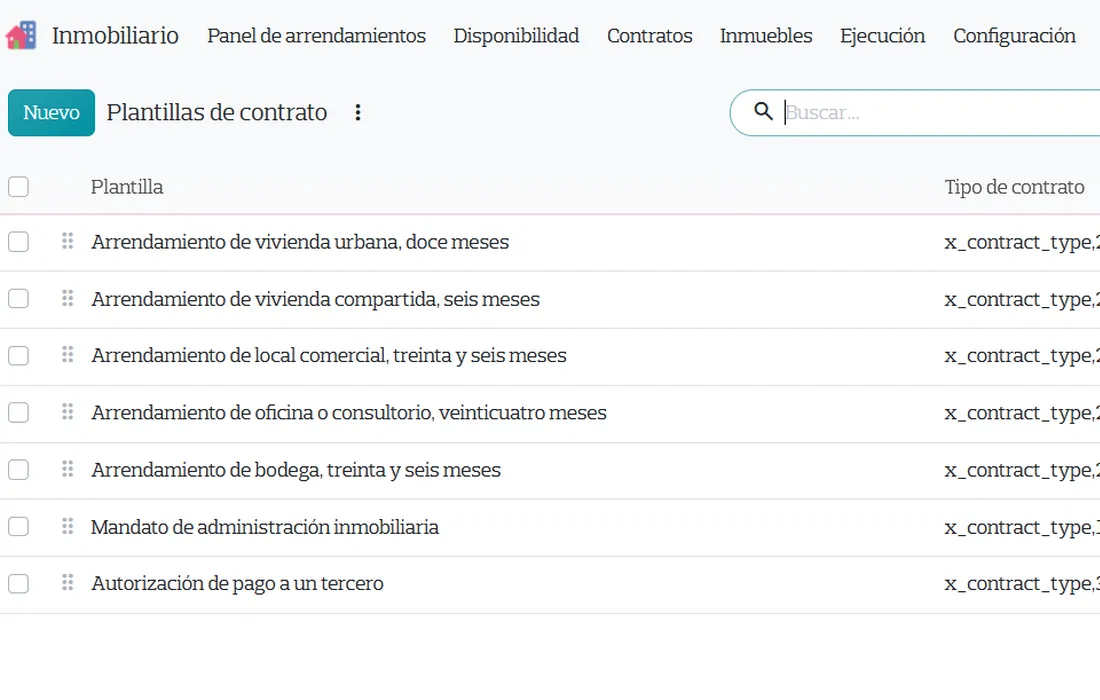 Plantillas de contratos de arrendamiento del módulo inmobiliario